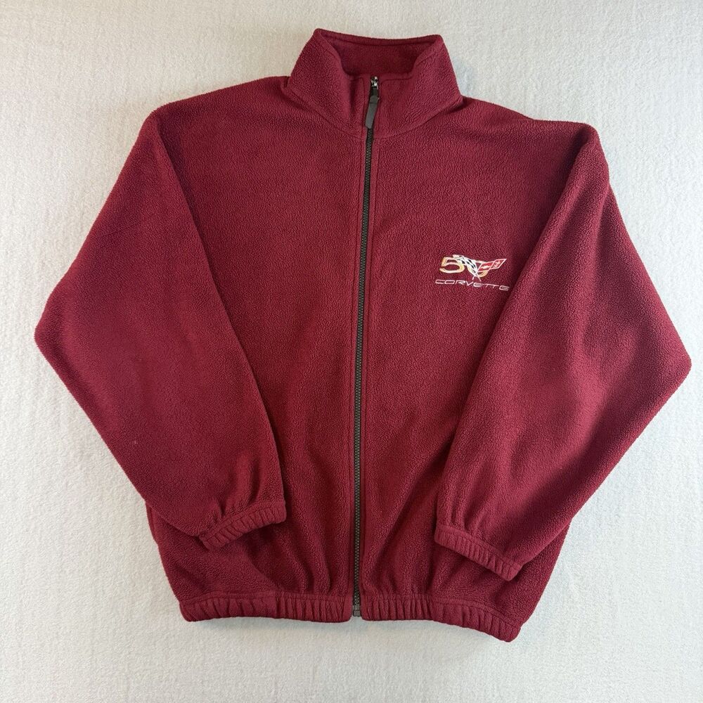 Vintage 2003 Corvette 50th Anniversary Fleece Jacket Maroon Dark Red Medium C5